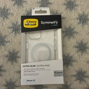 Otter Box iphone 15 Case. Clear case with gold shimmer.